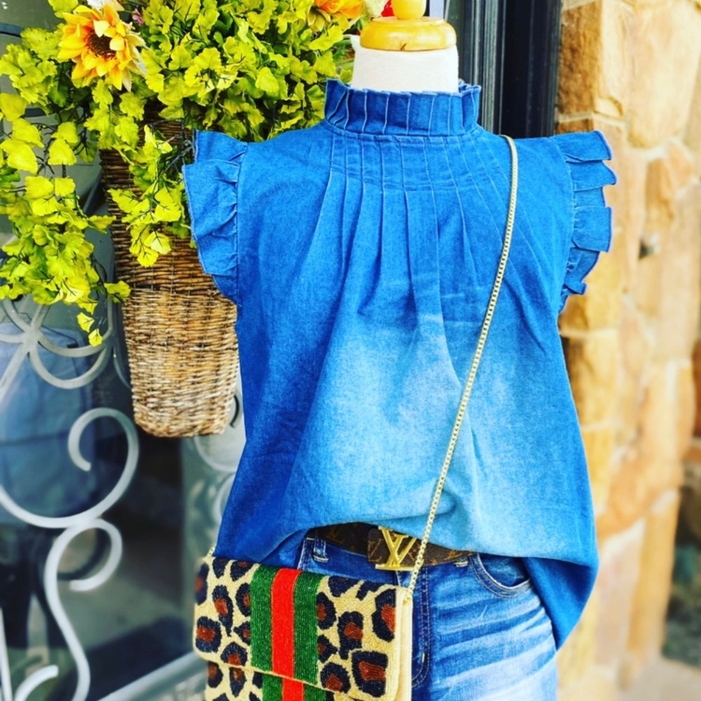 Ruffle sleeve Denim top
